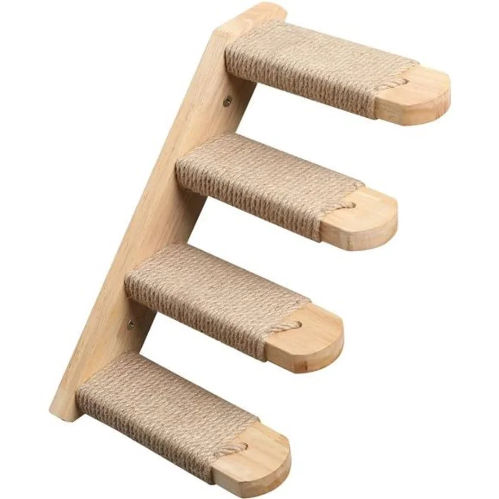 Cat Climbing Shelf Wall Mounted, Four Step Cat Stairway with Jute Scratching